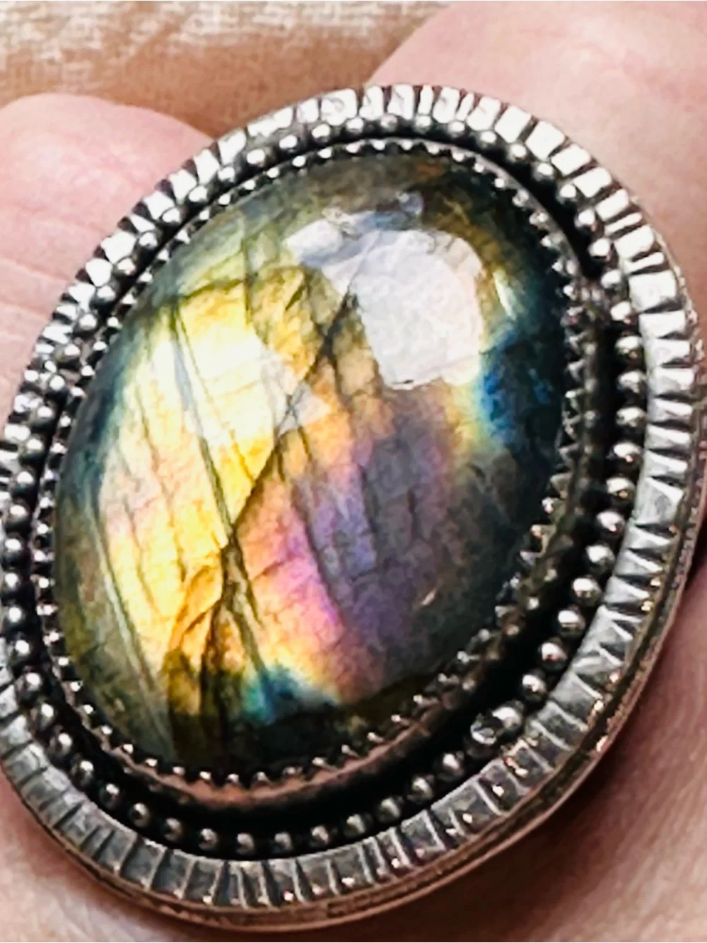 Handmade Sterling Silver Rainbow Labradorite Statement Ring-Artisan-Size 6